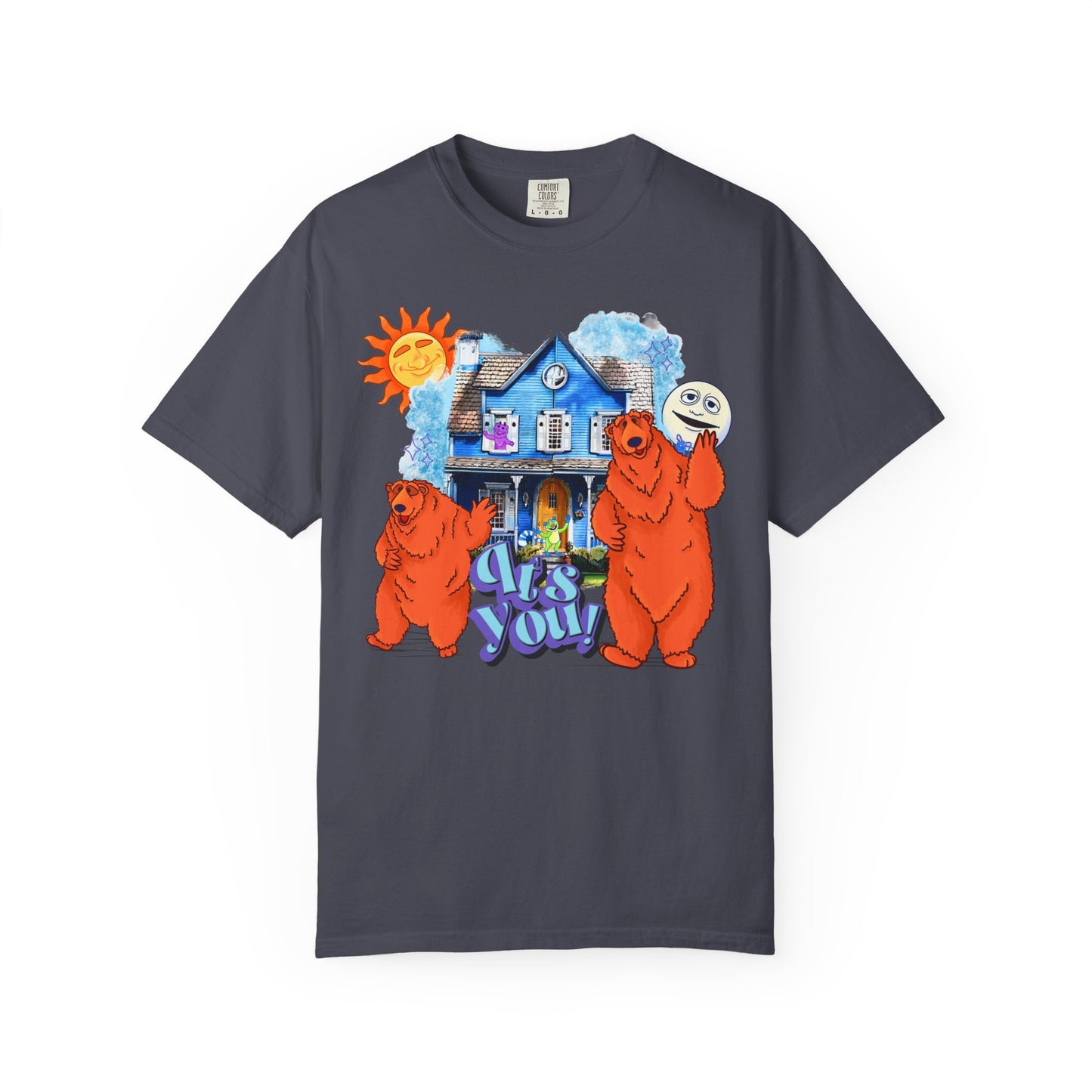 Bear House Graphic T-Shirt — "Call You" Retro Cartoon Design