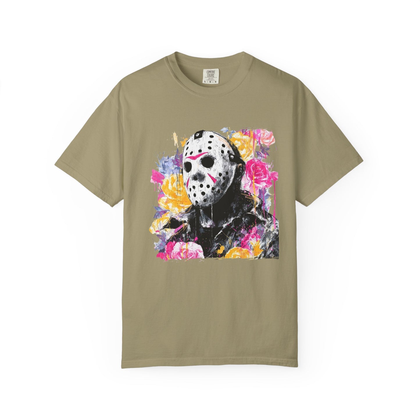 Hockey Mask Horror Portrait T‑Shirt — Floral Jason Graphic Tee