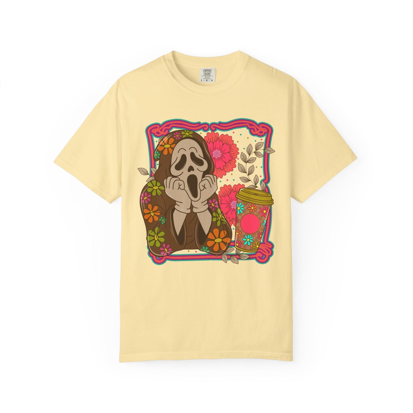 Screaming Floral Coffee T-Shirt — Retro Ghostface Graphic Tee