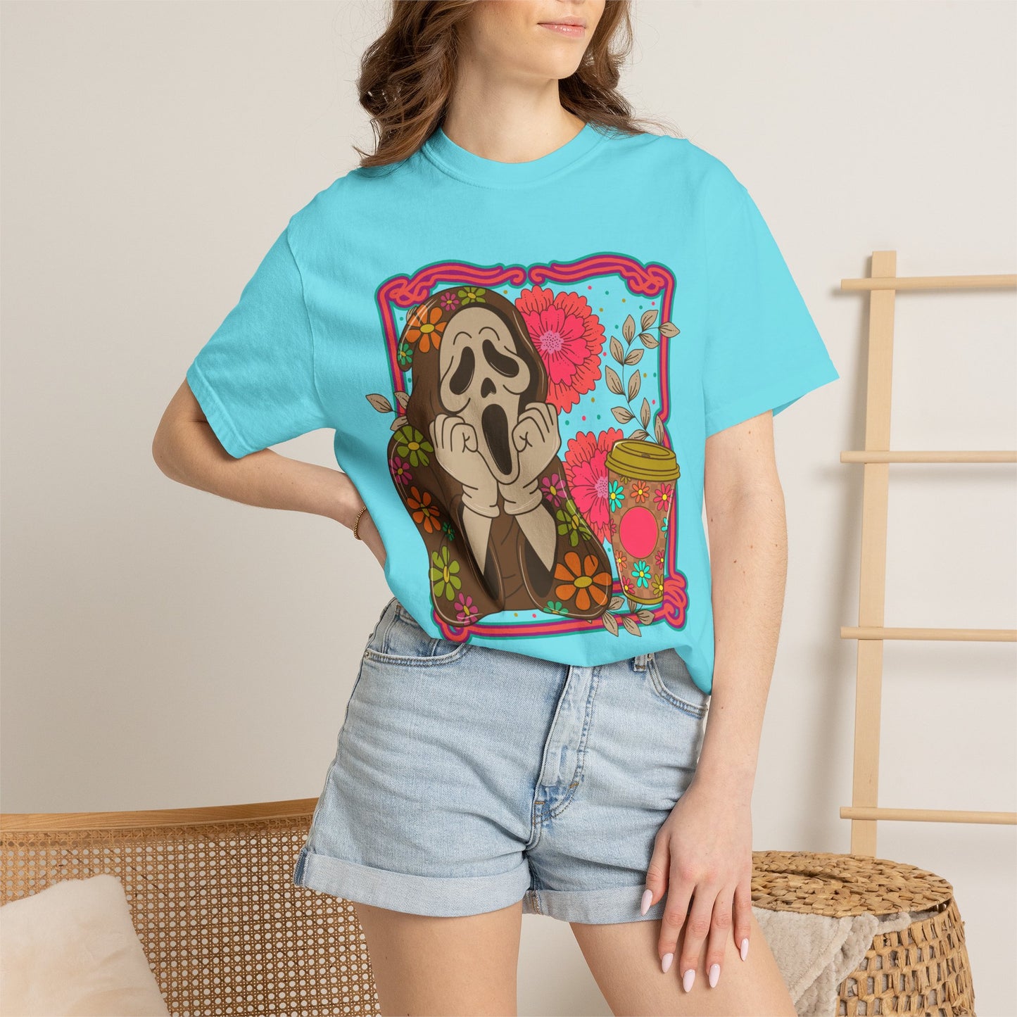 Screaming Floral Coffee T-Shirt — Retro Ghostface Graphic Tee