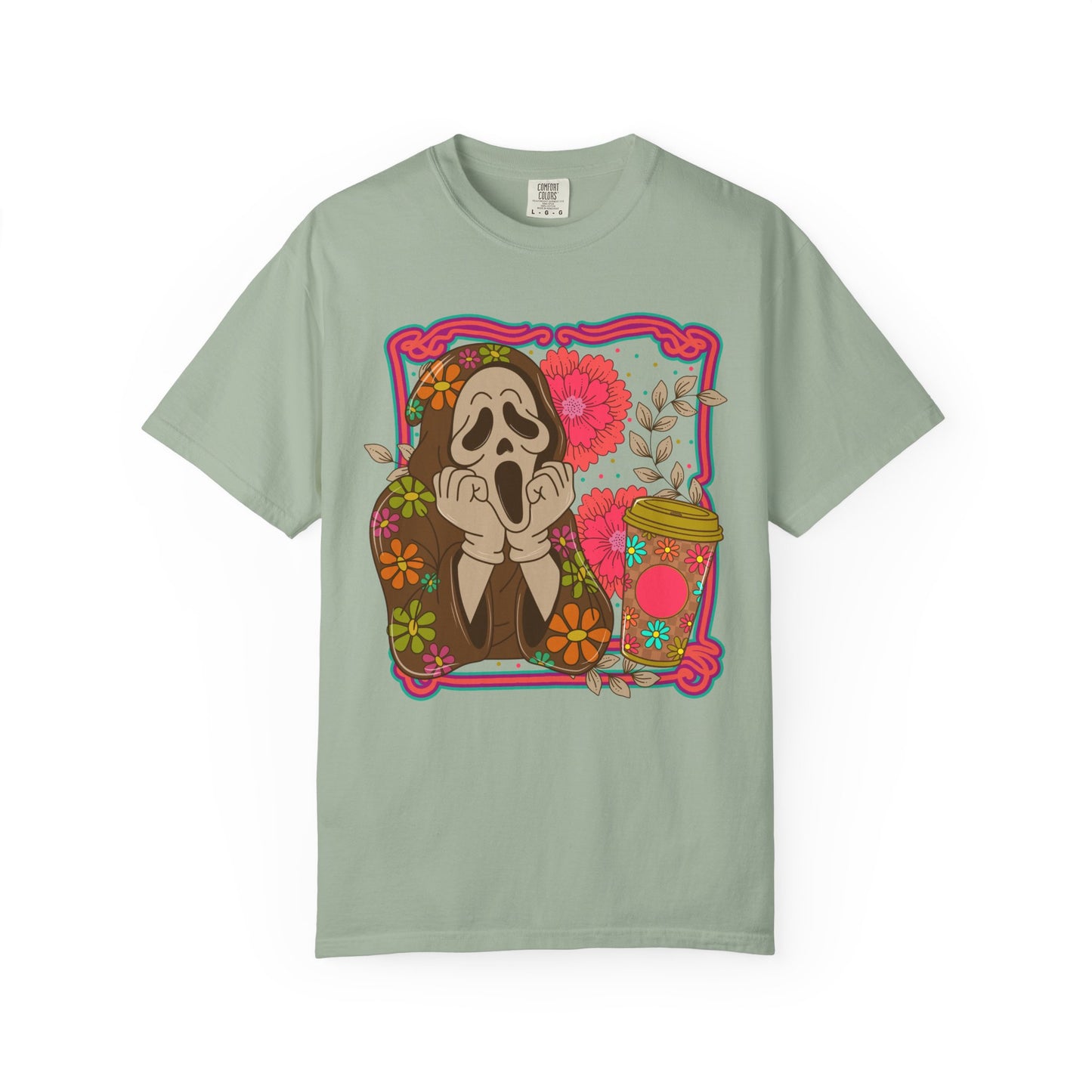 Screaming Floral Coffee T-Shirt — Retro Ghostface Graphic Tee