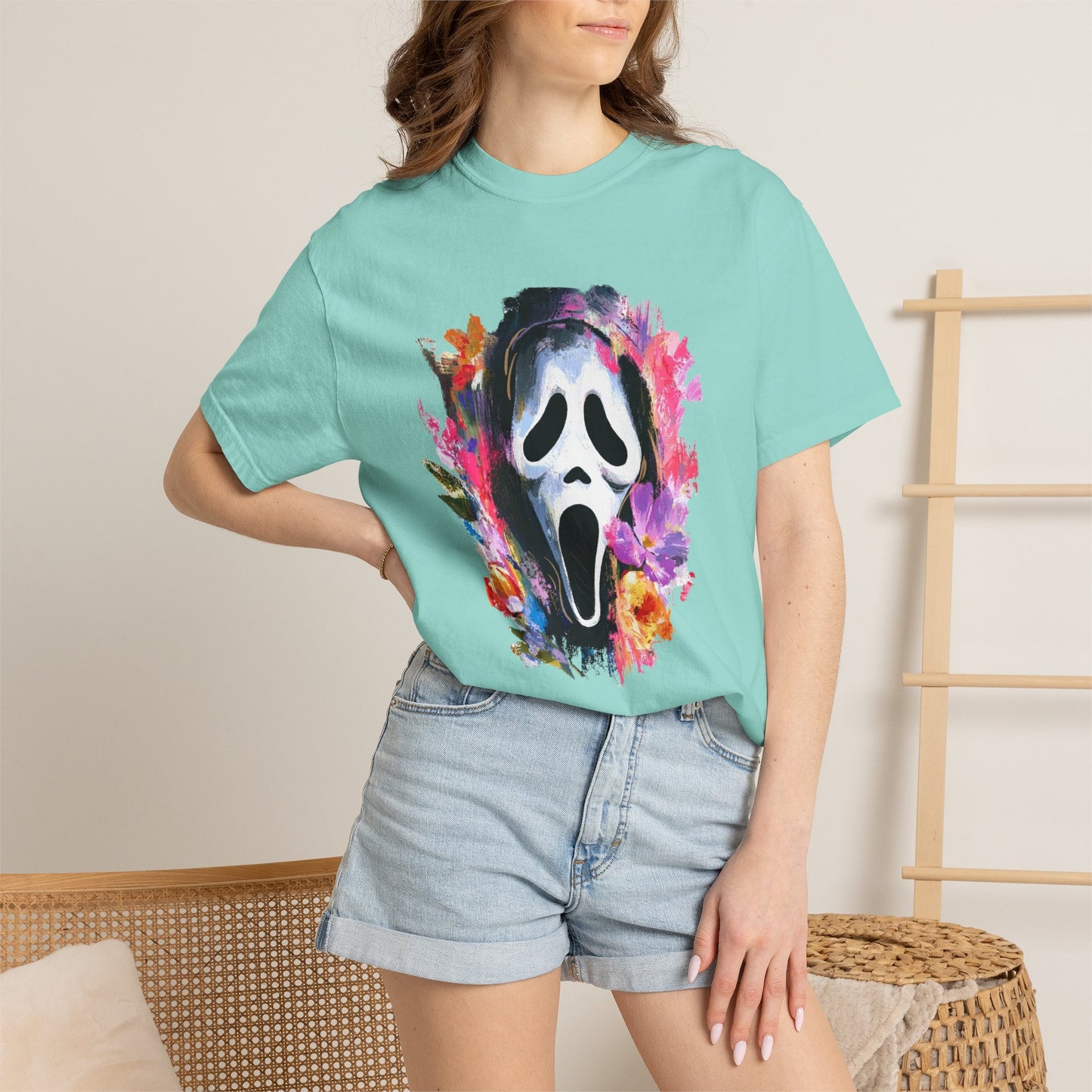 Scream Mask Floral T-Shirt — Horror Floral Graphic Tee