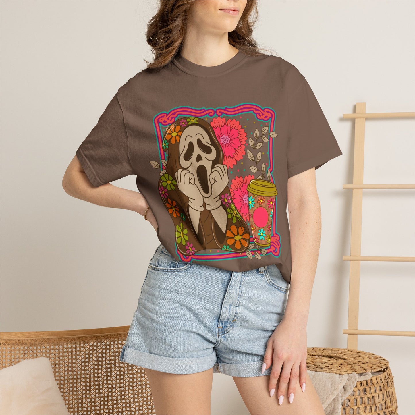 Screaming Floral Coffee T-Shirt — Retro Ghostface Graphic Tee
