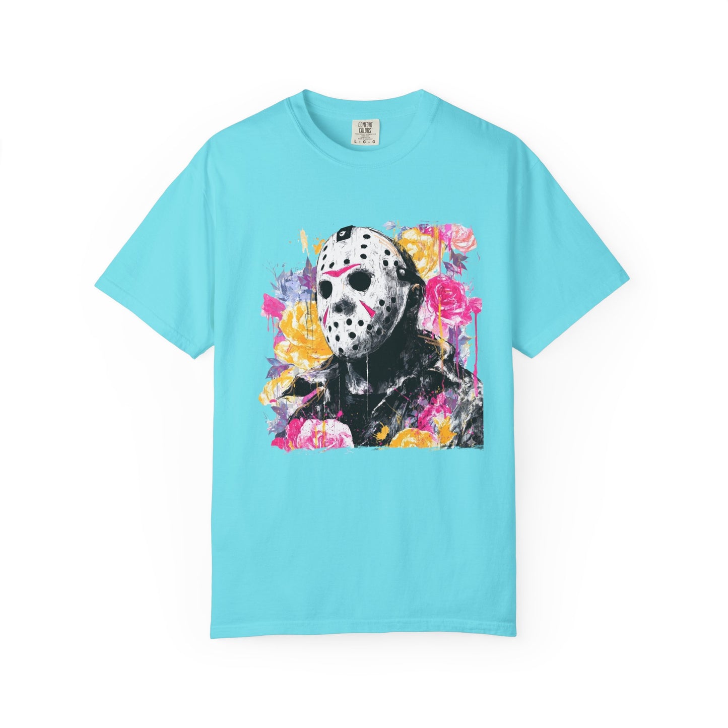 Hockey Mask Horror Portrait T‑Shirt — Floral Jason Graphic Tee