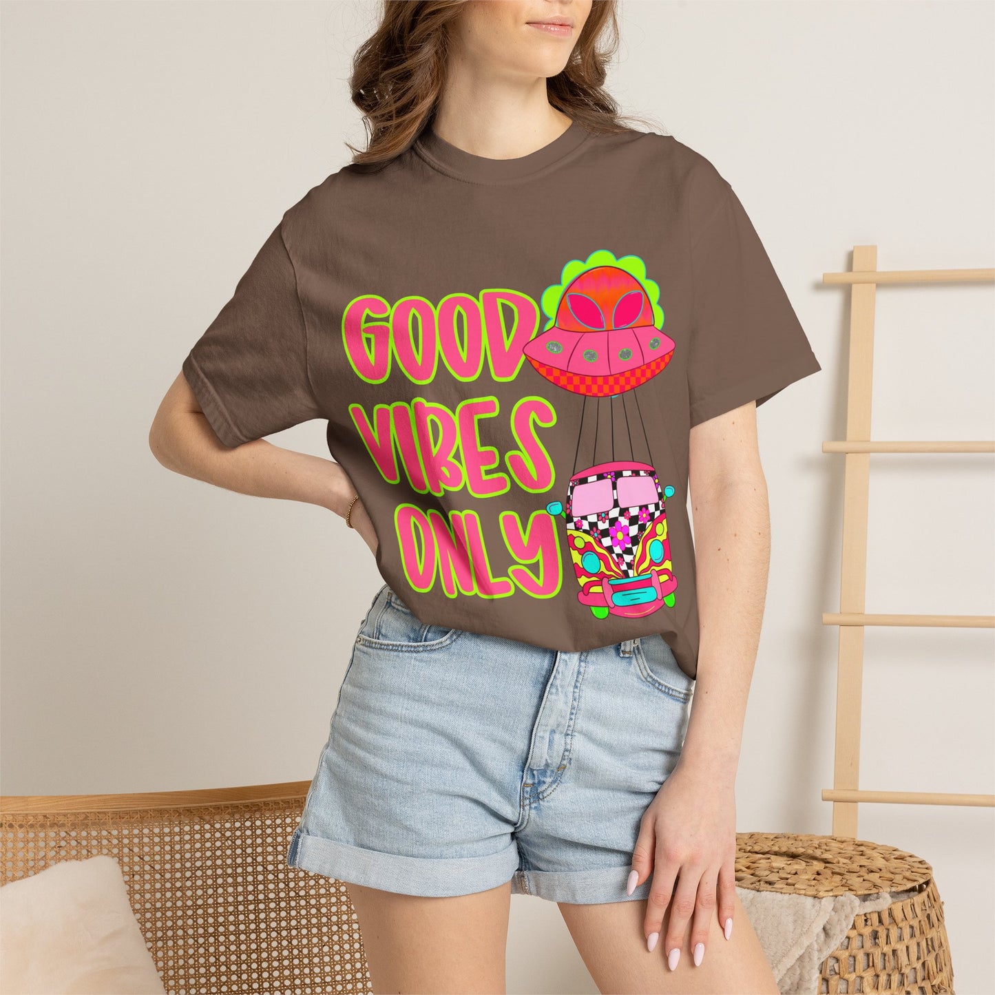 Good Vibes Only T-Shirt — Retro Psychedelic UFO Van Graphic Tee