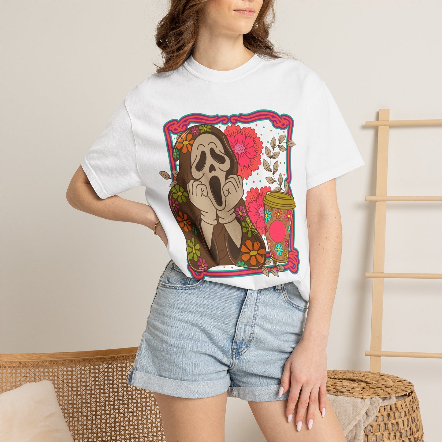 Screaming Floral Coffee T-Shirt — Retro Ghostface Graphic Tee