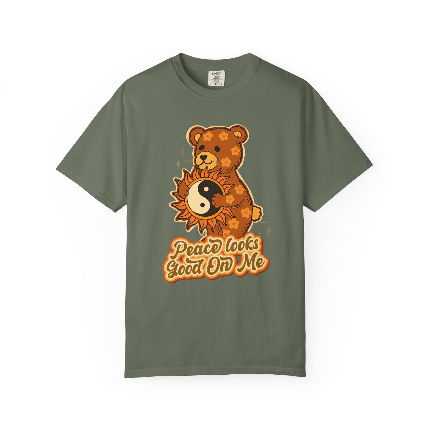 Peace Looks Good On Me T-Shirt — Retro Teddy Bear Yin Yang Tee