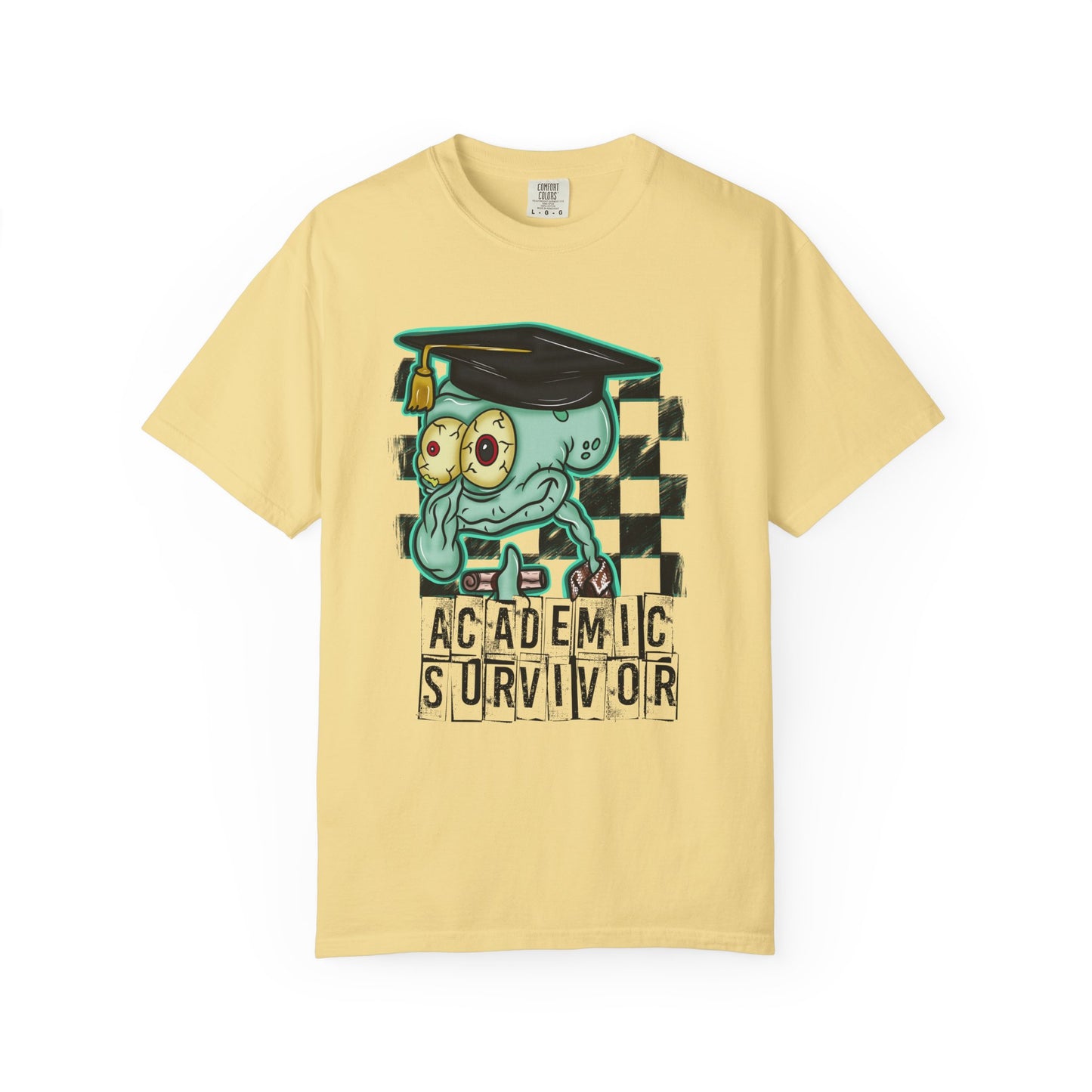 Academic Survivor T‑Shirt — Funny Graduation Squid with Cap