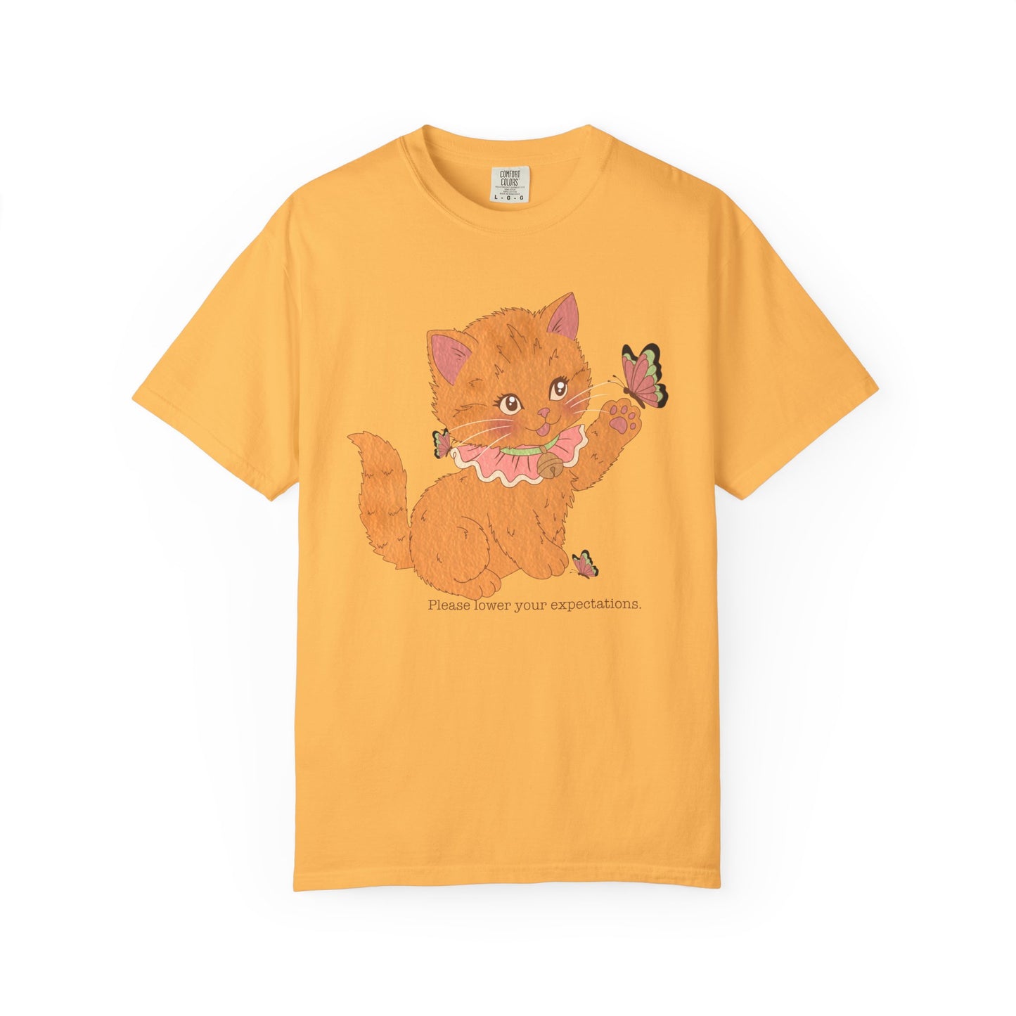 Cute Orange Kitten T-Shirt — 'Please lower your expectations' Graphic Tee