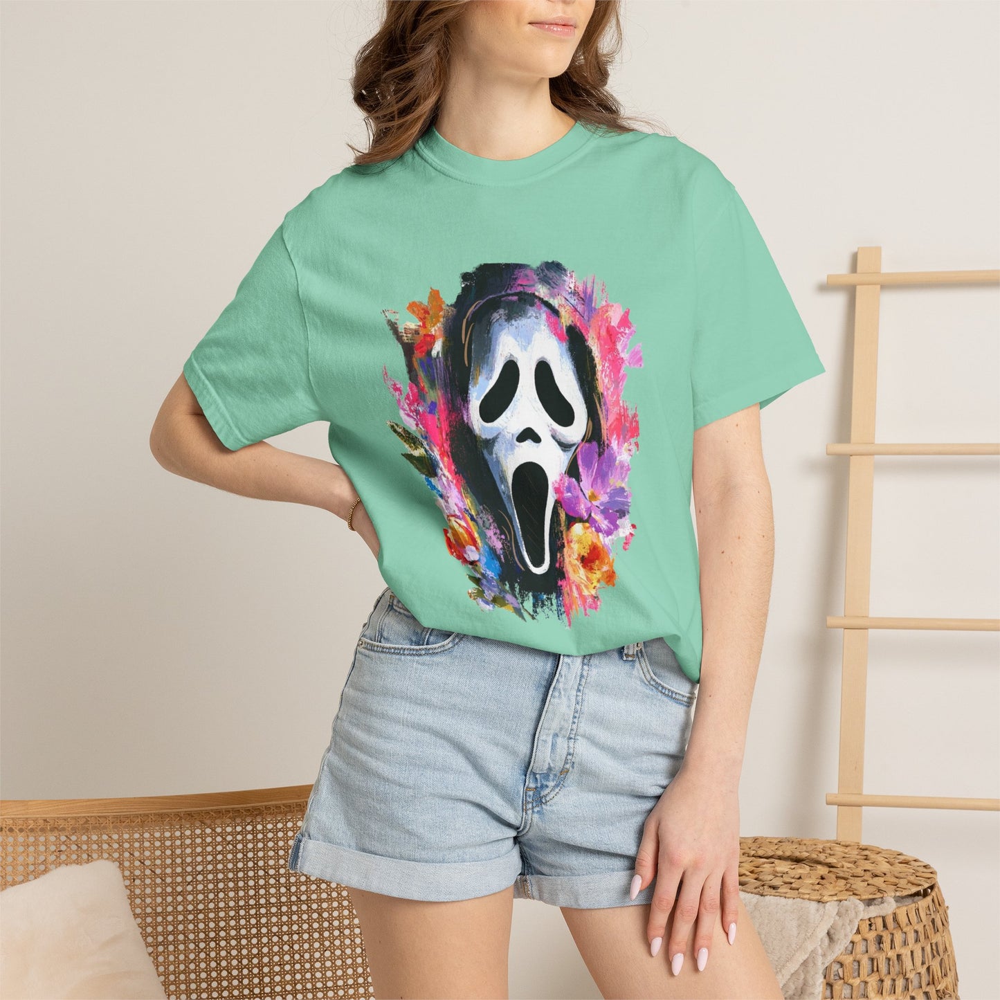 Scream Mask Floral T-Shirt — Horror Floral Graphic Tee