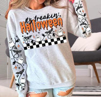 #1024 ITS FREAKIN HOLLOWEEN WITH SLEEVES GLITTER