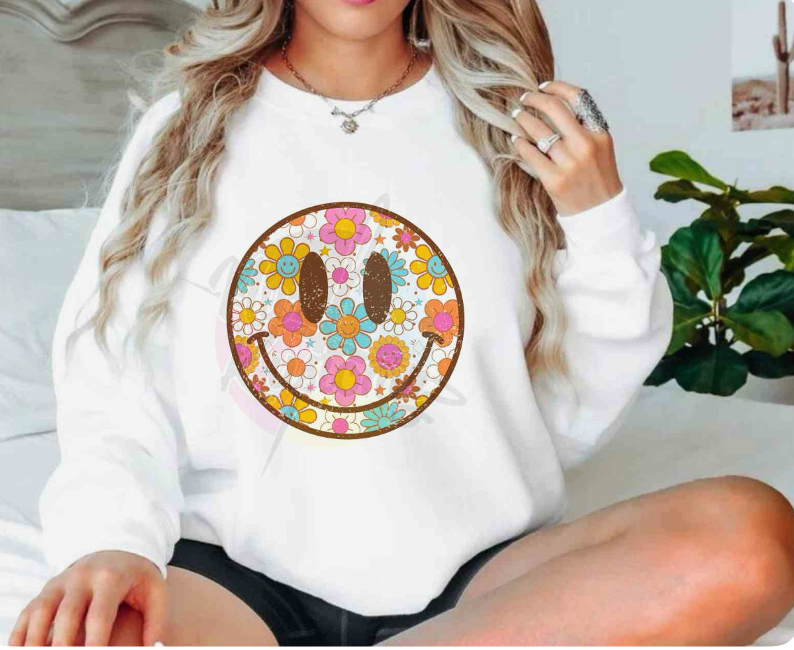 Glitter floral smiley face summer DTF Print #287