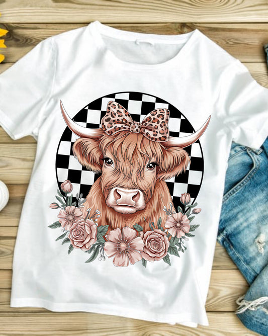 Checked Cow #581 Available in Sublimation or Dtf Just Pick Your Shirt