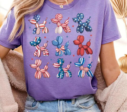 Fourth of July Balloon Dogs #130 Available in Sublimation or Dtf Just Pick Your Shirt AVAILABLE TO PRINT