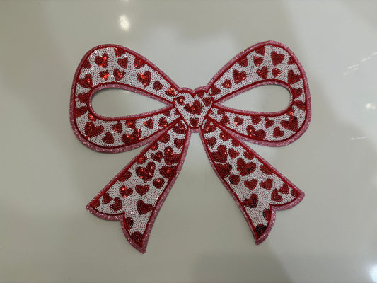 CHENILLE PATCHES HEARTS BOW