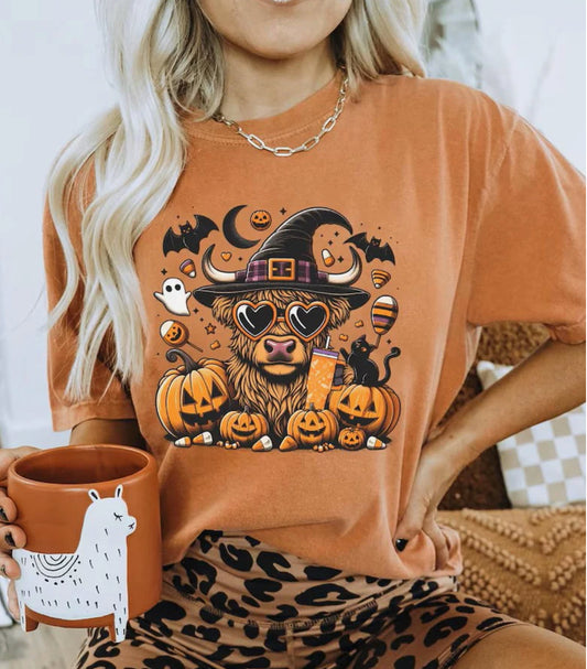 Highland Halloween Cow #391 Available in  DTF Just Pick Your Shirt GLITTER