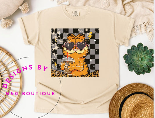 Cat Drinking Coffee DTF Print #566