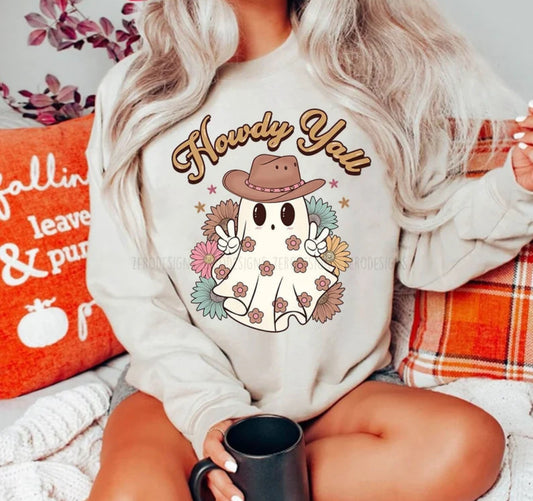 Howdy Yall Cute Ghost Glitter #012 Available in DTF Just Pick Your Shirt