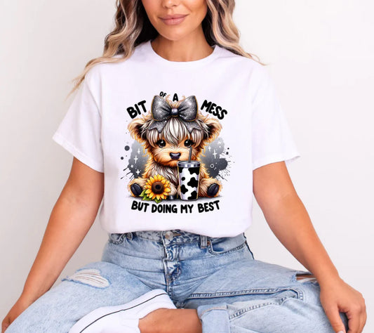 Bit  Of a Mess but Doing My Best #362 Available in Dtf Just Pick Your Shirt GLITTER