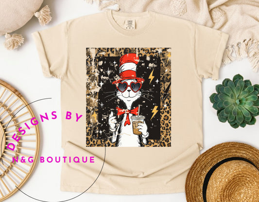 Cat drinking coffee DTF Print #560