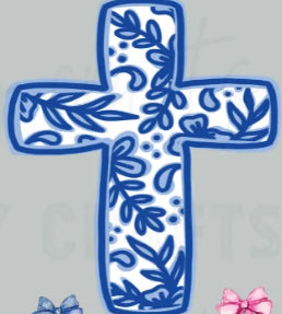 Blue Floral Cross Print #163