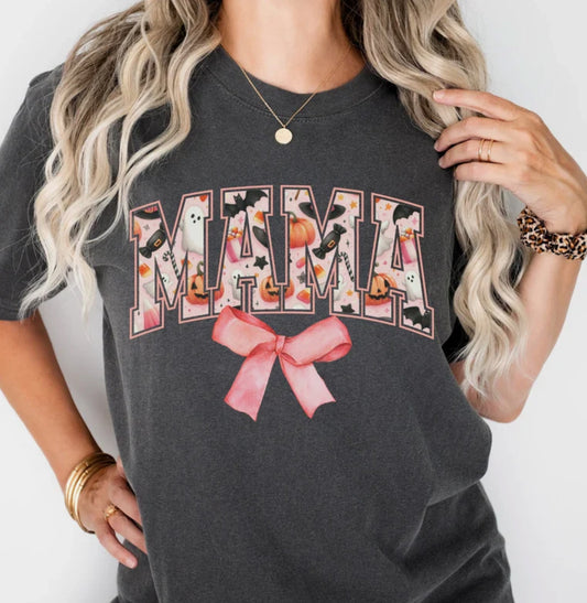 Mama Halloween With A Bow Glitter  #013 Available in DTF Just Pick Your Shirt