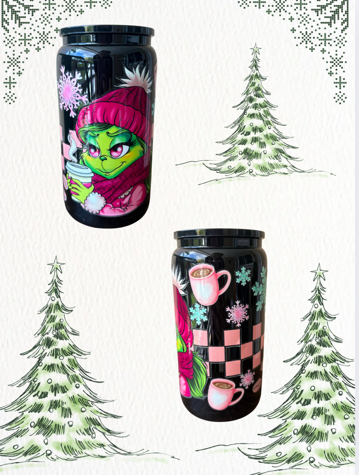 Grinch Christmas Glass Cup