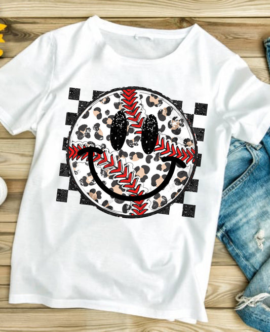 Leopard Baseball Smiley #405 Available in Sublimation or Dtf Just Pick Your Shirt AVAILABLE TO PRINT