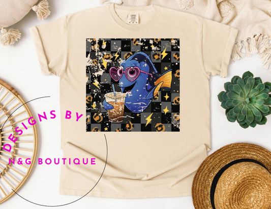 Dory Drinking Coffee DTF Print #563