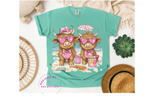 CUTE HIGHLAND COW AT THE BEACH DTF OR SUBLIMATION #493