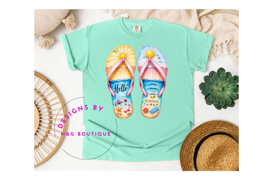BEACH SANDALS HELLO SUMMER DTF OR SUBLIMATION PRINT #380