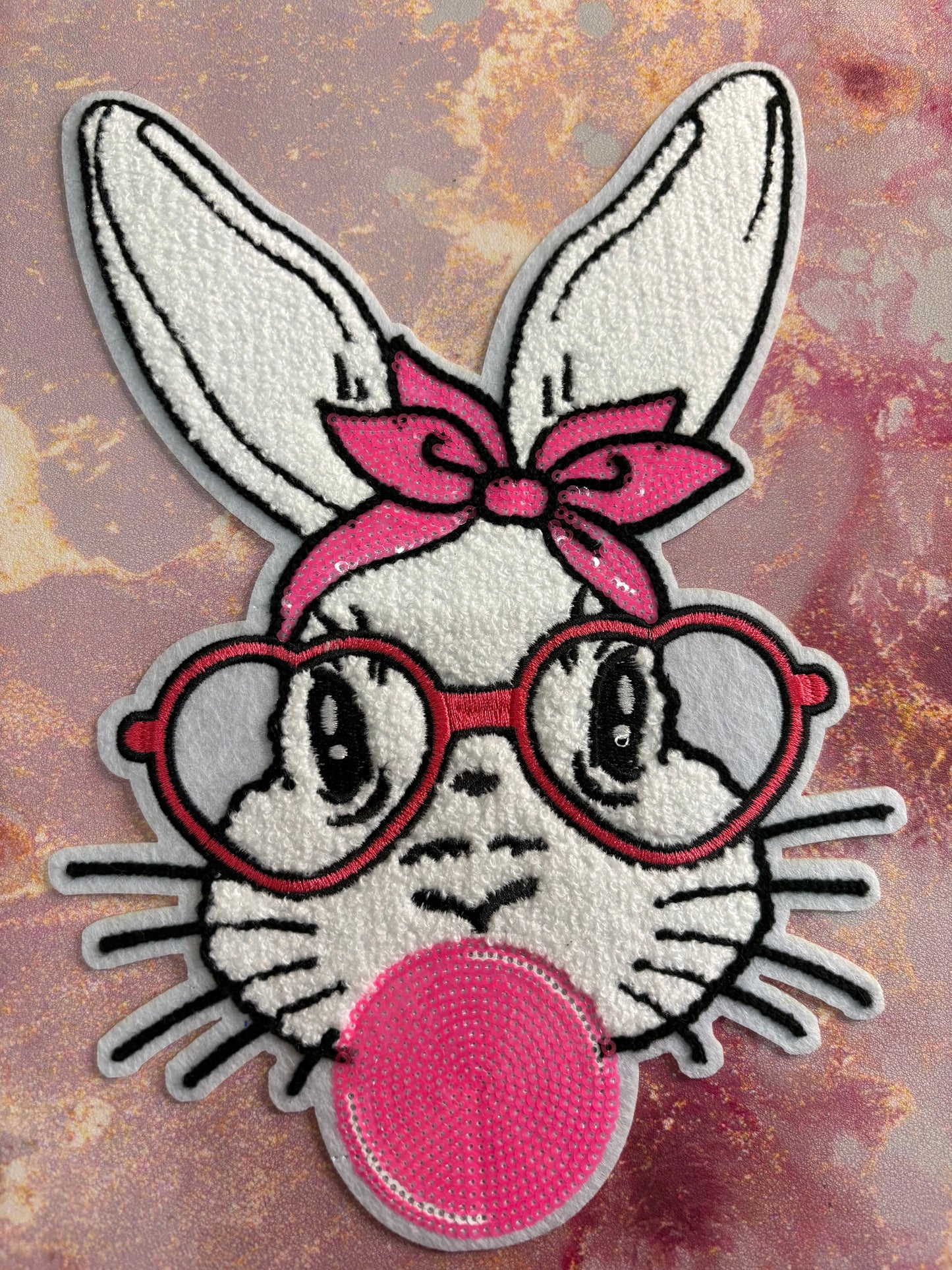 CHENILLE PATCHES BUNNY RABIT WITH BUBBLE GUM