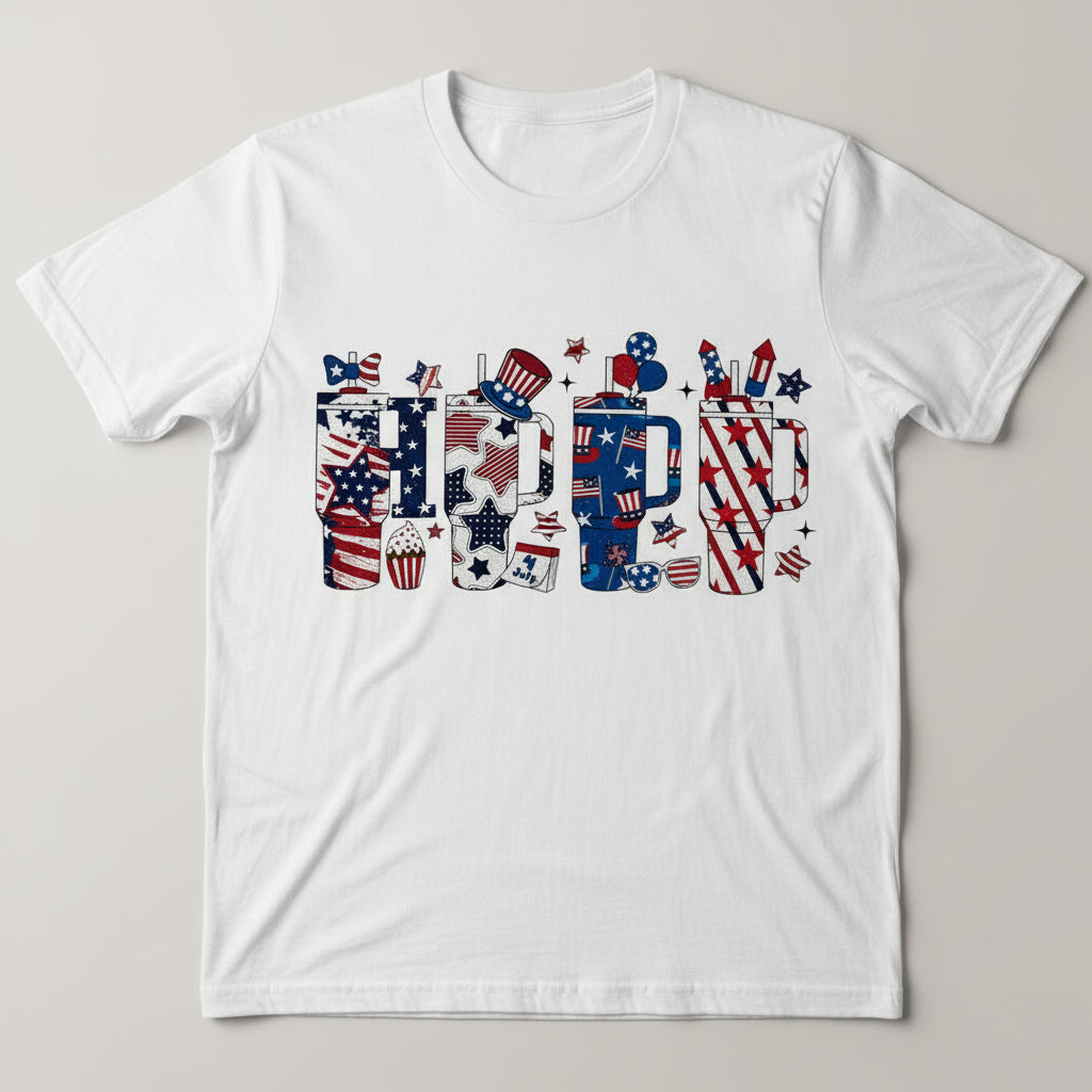 CUPS 4TH OF JULY GLITTER PRINT #0362 READY TO PRESS (4TH OF JULY)