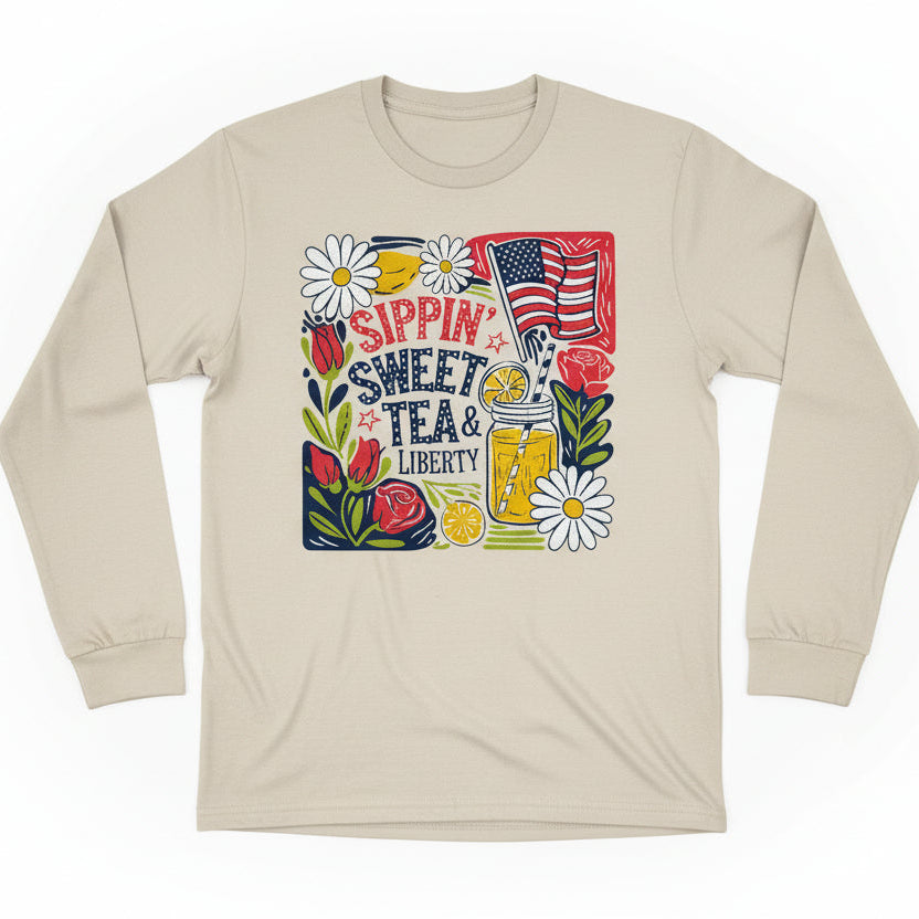 SIPPIN SWEET TEA & LIBERTY GLITTER PRINT #0363 READY TO PRESS (4TH OF JULY)