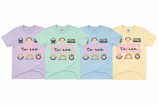 HAPPY TO SEE YOUR FACE DISTRESSED DTF PRINT READY TO PRESS #0420 (FAITH)