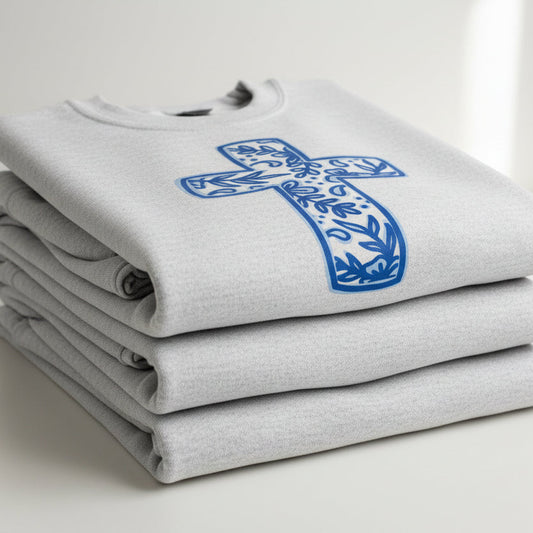 BEAUTIFUL BLUE CROSS READY TO PRESS DTF PRINT # 0406 (FAITH )