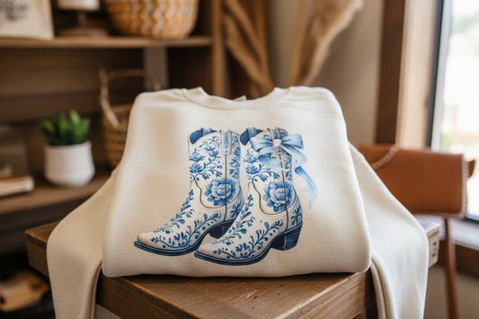 COUNTRY BOOTS WITH A BOW READY TO PRESS # 0495 (WESTERN)