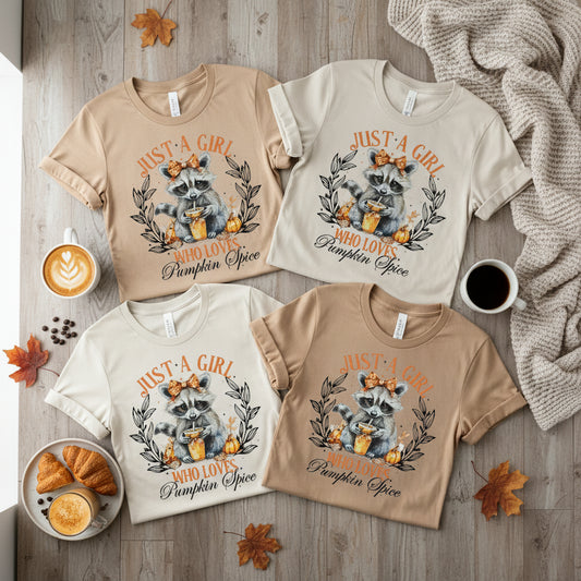 JUST A GIRL WHO LOVES PUMPKIN SPICE GLITTER PRINT #0520 (COFFEE)