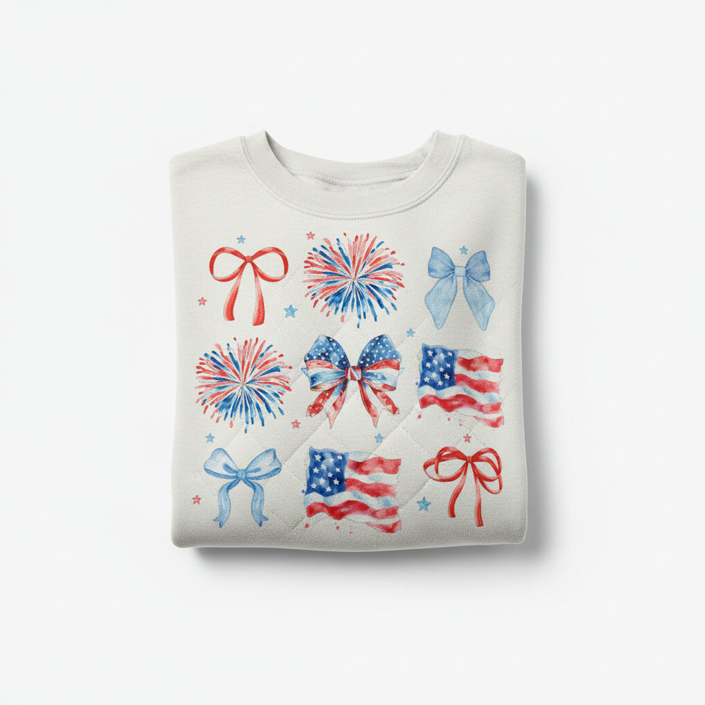 GLITTER PRINT BOWS FLAGS COLLAGE READY TO PRESS #0530 (4TH OF JULY)