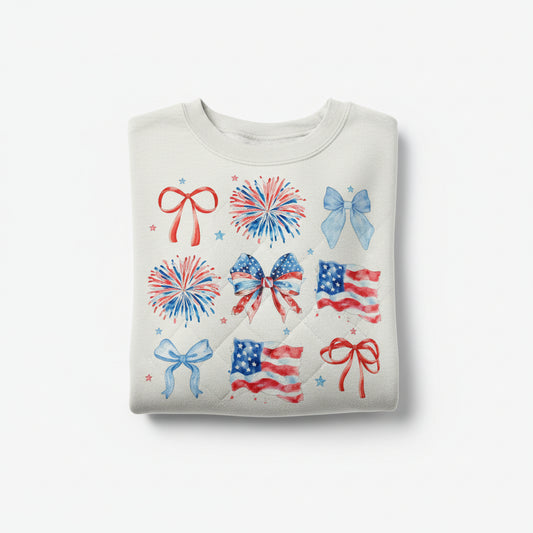 GLITTER PRINT BOWS FLAGS COLLAGE READY TO PRESS #0530 (4TH OF JULY)