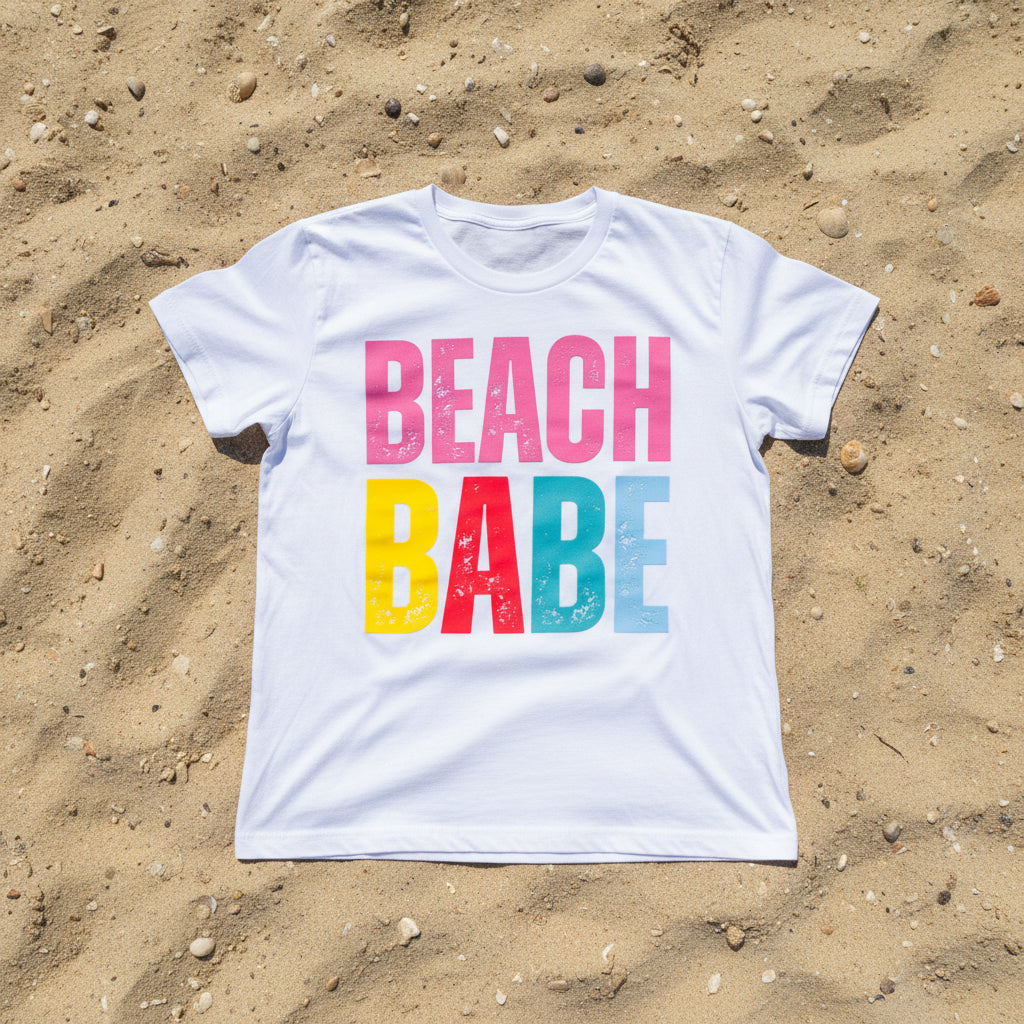 BEACH BABE 13 INCH DTF PRINT READY TO PRESS DISTRESSED #0561 (SUMMER)