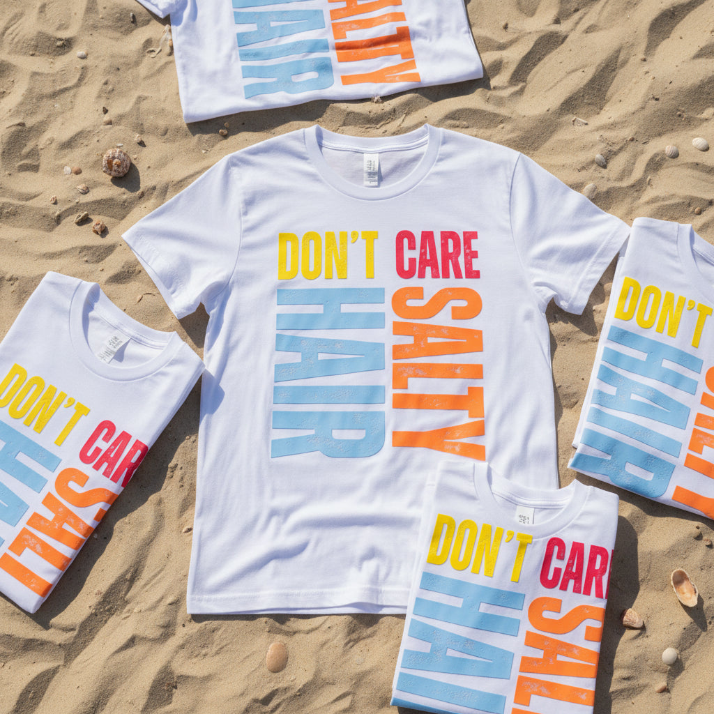 DON'T CARE SALTY HAIR DTF READY TO PRESS DISTRESSED # 0566 (SUMMER)