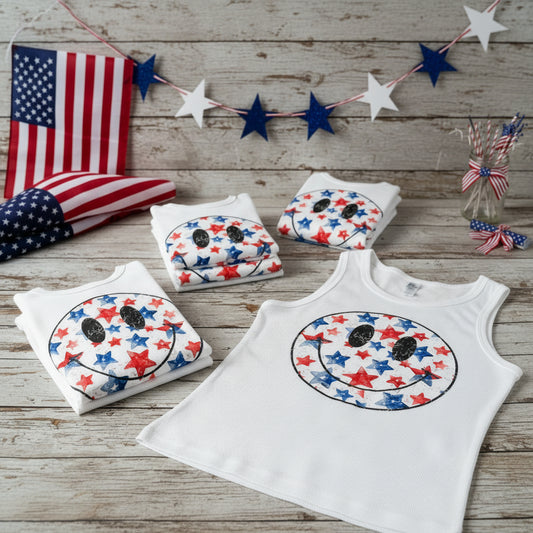 SMILEY 4TH OF JULY READY TO PRESS DTF DISTRESSED  0568 (SMILEY)