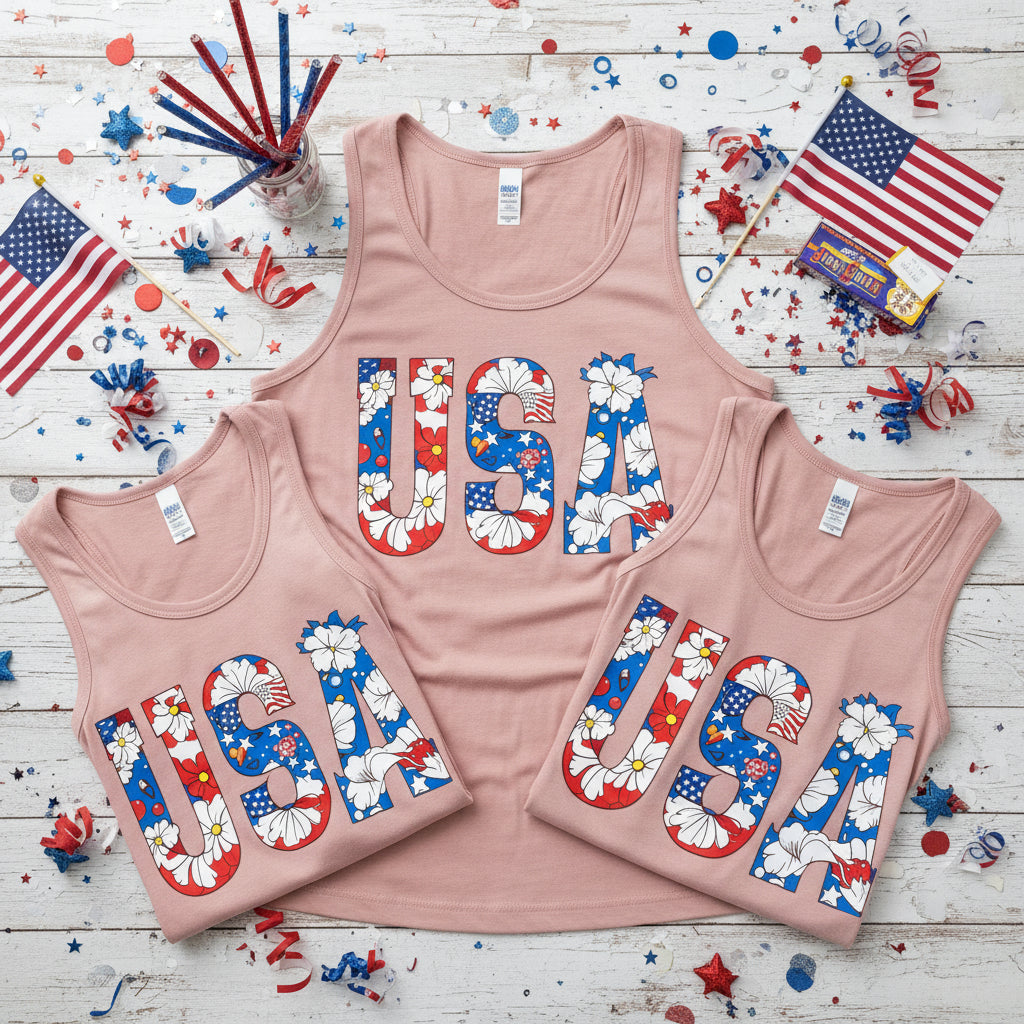 FLOWERS USA DISTRESSED READY TO PRESS #0573 (4TH OF JULY)