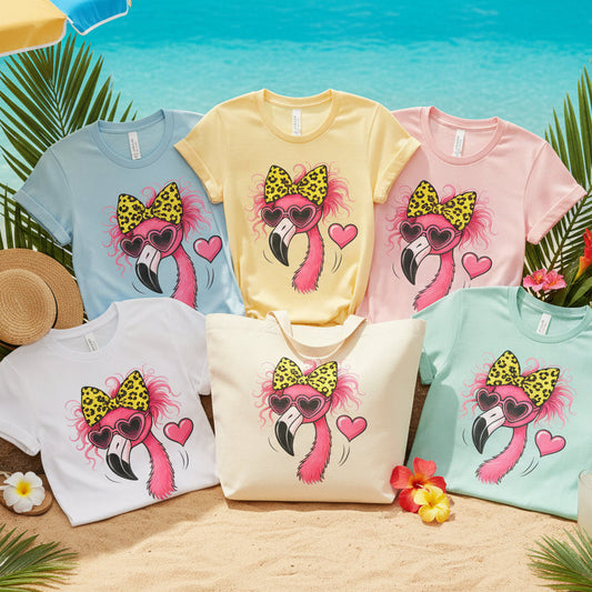 FLAMINGO WITH A BOW DTF READY TO PRESS #0595 (SUMMER)