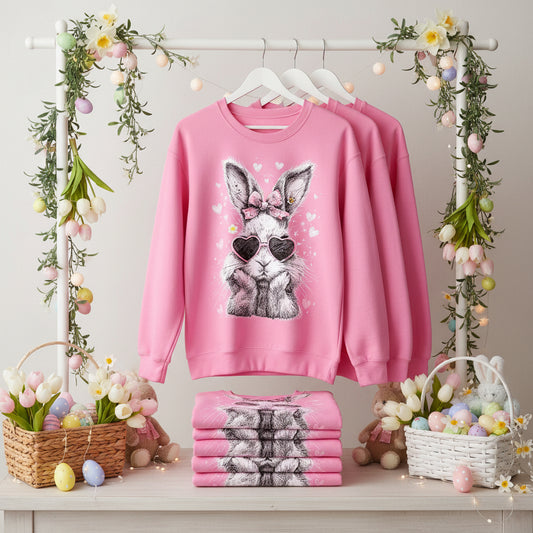 FLUFFY BLACK AND WHITE BUNNY WITH PINK BOW #0625 (EASTER)
