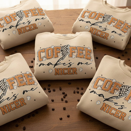 COFFEE MAKES ME NICER GLITTER PRINT #0665 (COFFEE)