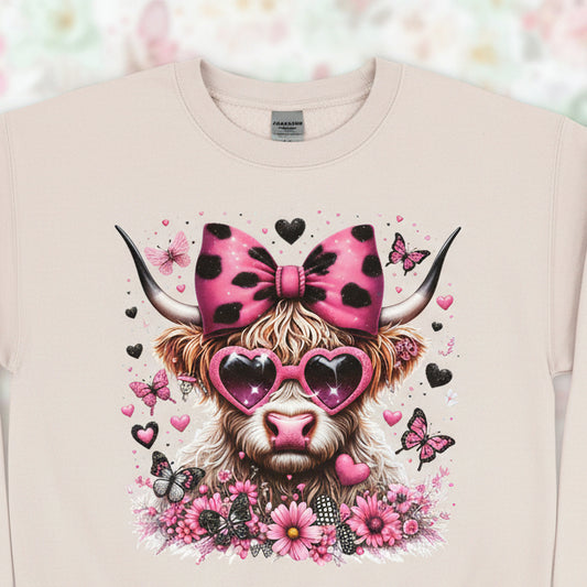 CUTE FLOWER HIGHLAND COW WITH A BOW #0754 (HIGHLAND COW)