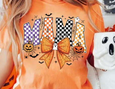 #1058 HOLLOWEEN MAMA ORANGE BOW GLITTER