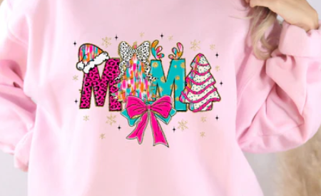 #1040 MAMA CHRISTMAS WITH BOWS LEOPARD PRINT GLITTER